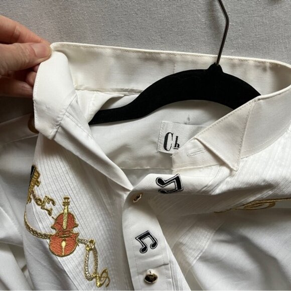 Vintage Chaplin women's embroidered musical notes piano violin white shirt Sz S - Picture 9 of 9